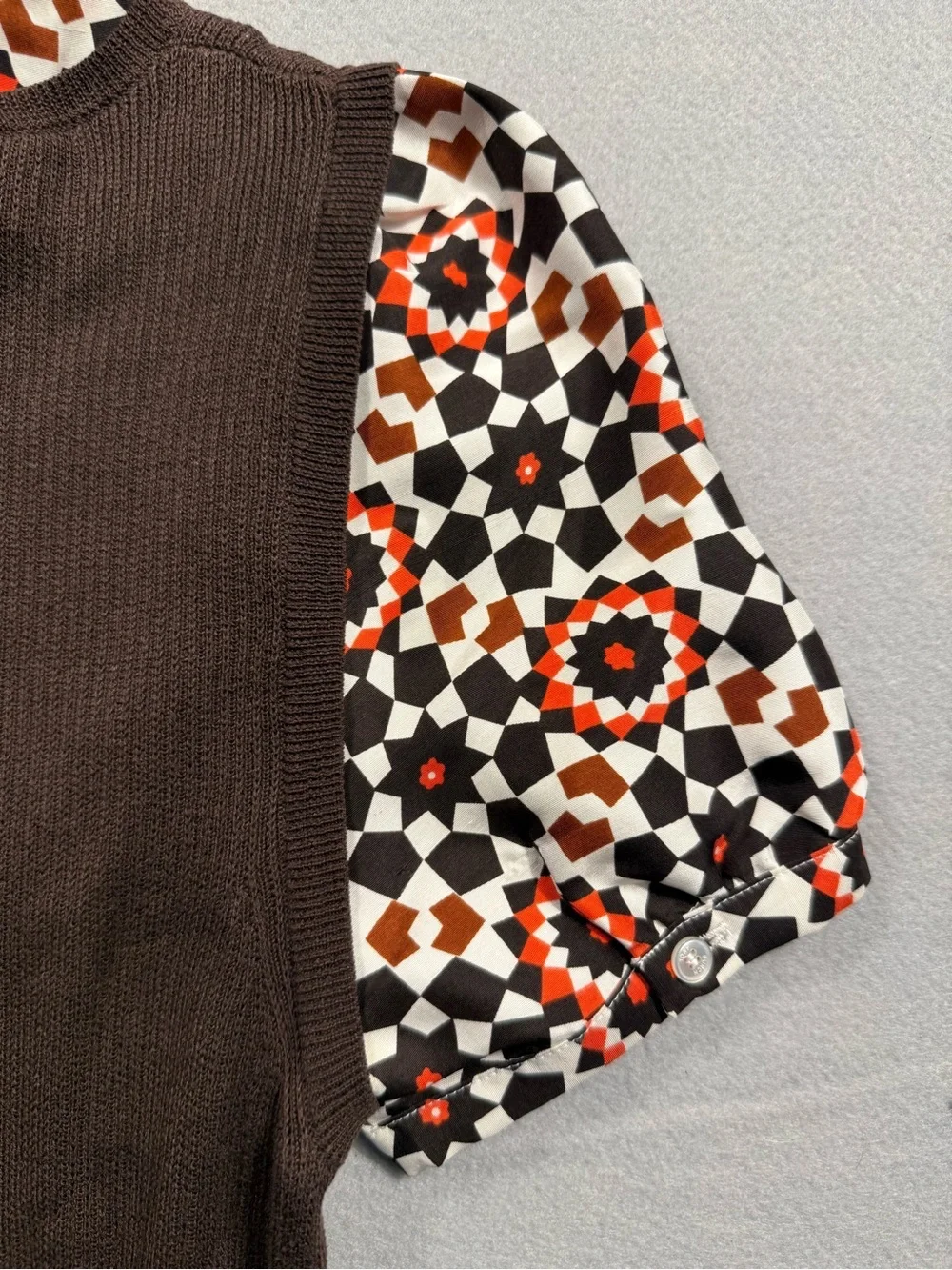 Tory Burch Small 100% Silk Cotton Brown Midi Stretch Sweater Dress Retro 70s